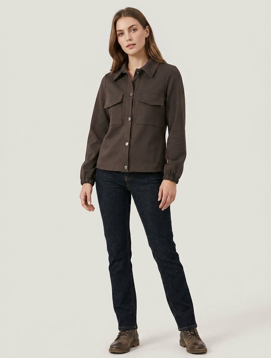 Einfarbige Jacke mit elastischen Bündchen - Braun