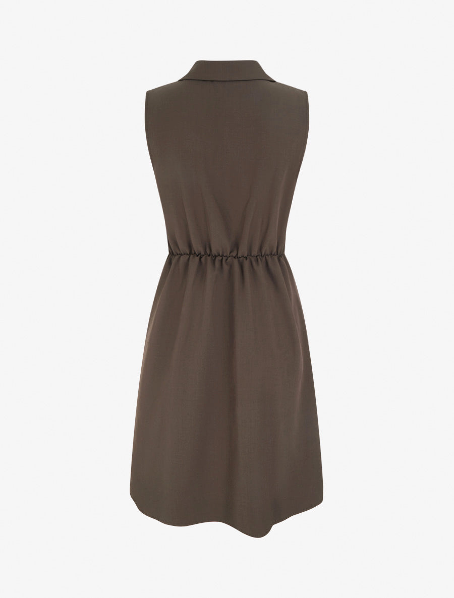 Robe patineuse sans manches à ceinture bijou - Marron - 2