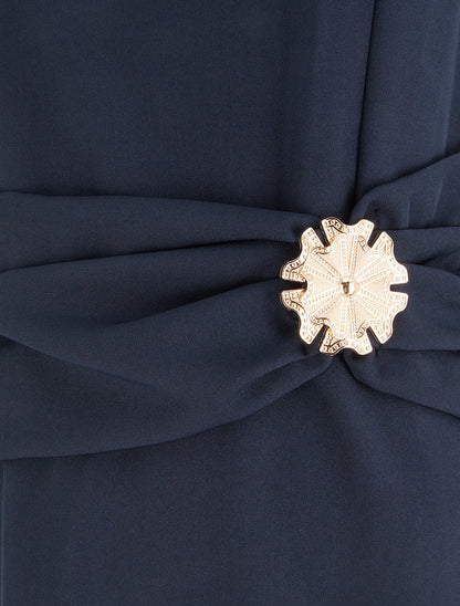 Robe sans manches à empiècement bijou - Marine - 3