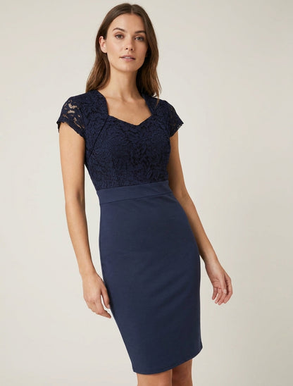 Spitzen-Bustier-Kleid mit kurzen Ärmeln - Marine