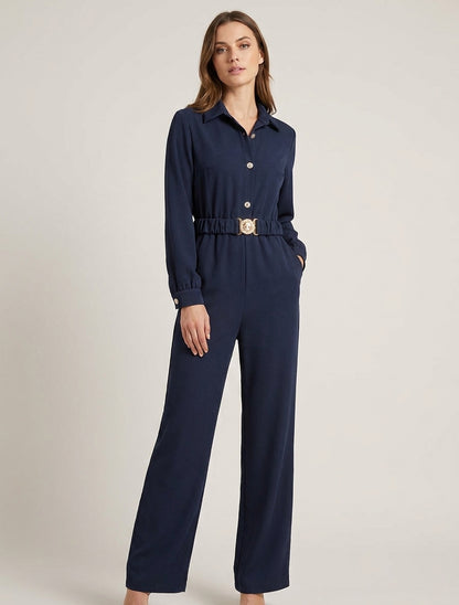Langärmeliger Overall mit Gürtel - Marine