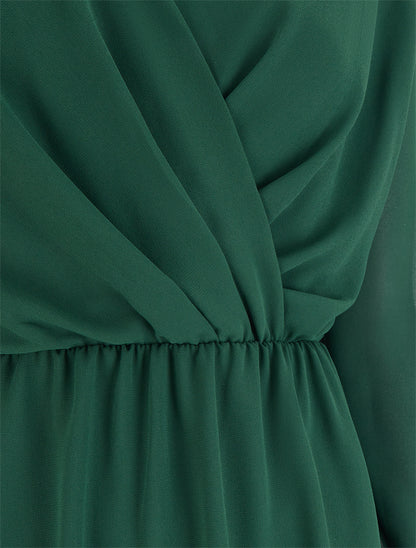 Robe évasée en voile à col cache-coeur - Vert foncé - 3