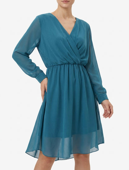 Ausgestelltes Kleid aus Voile mit Wickelausschnitt - Entenblau