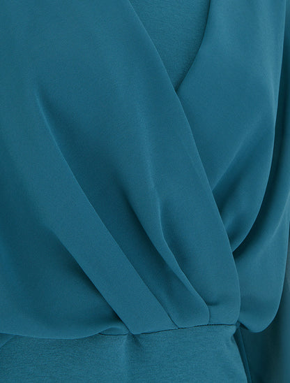 Top à manches style chauve-souris et pans cache-coeur - Bleu canard - 3
