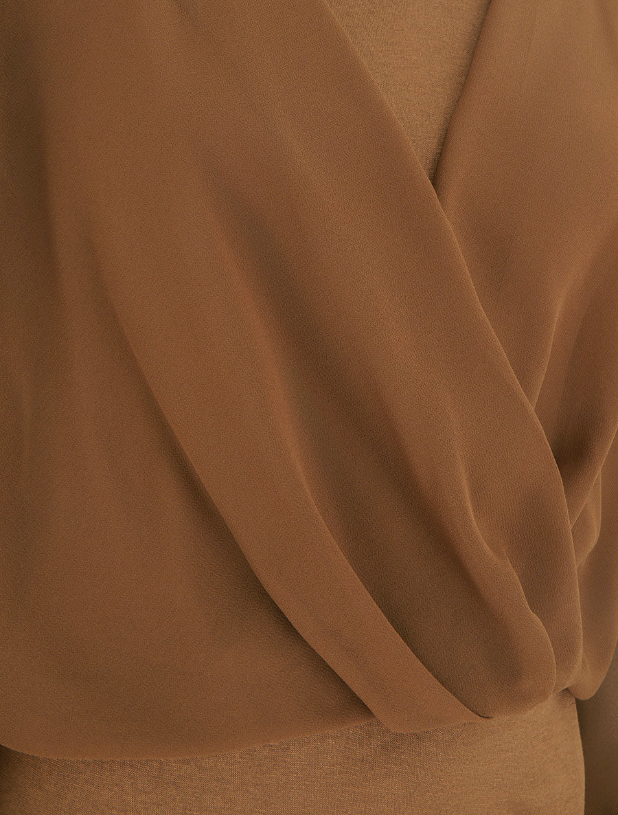 Top à manches style chauve-souris et pans cache-coeur - Camel - 3