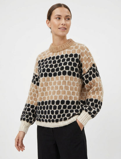 Pullover aus Mohair-Mischung mit Rundmuster - Kamel/schwarz