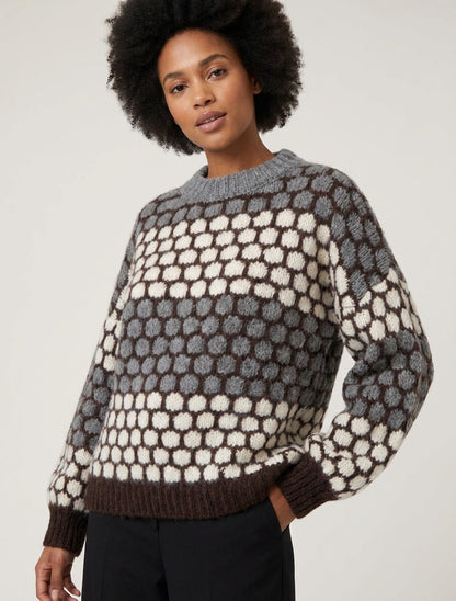 Pullover aus Mohair-Mischung mit Rundmuster - Grau/Naturweiß