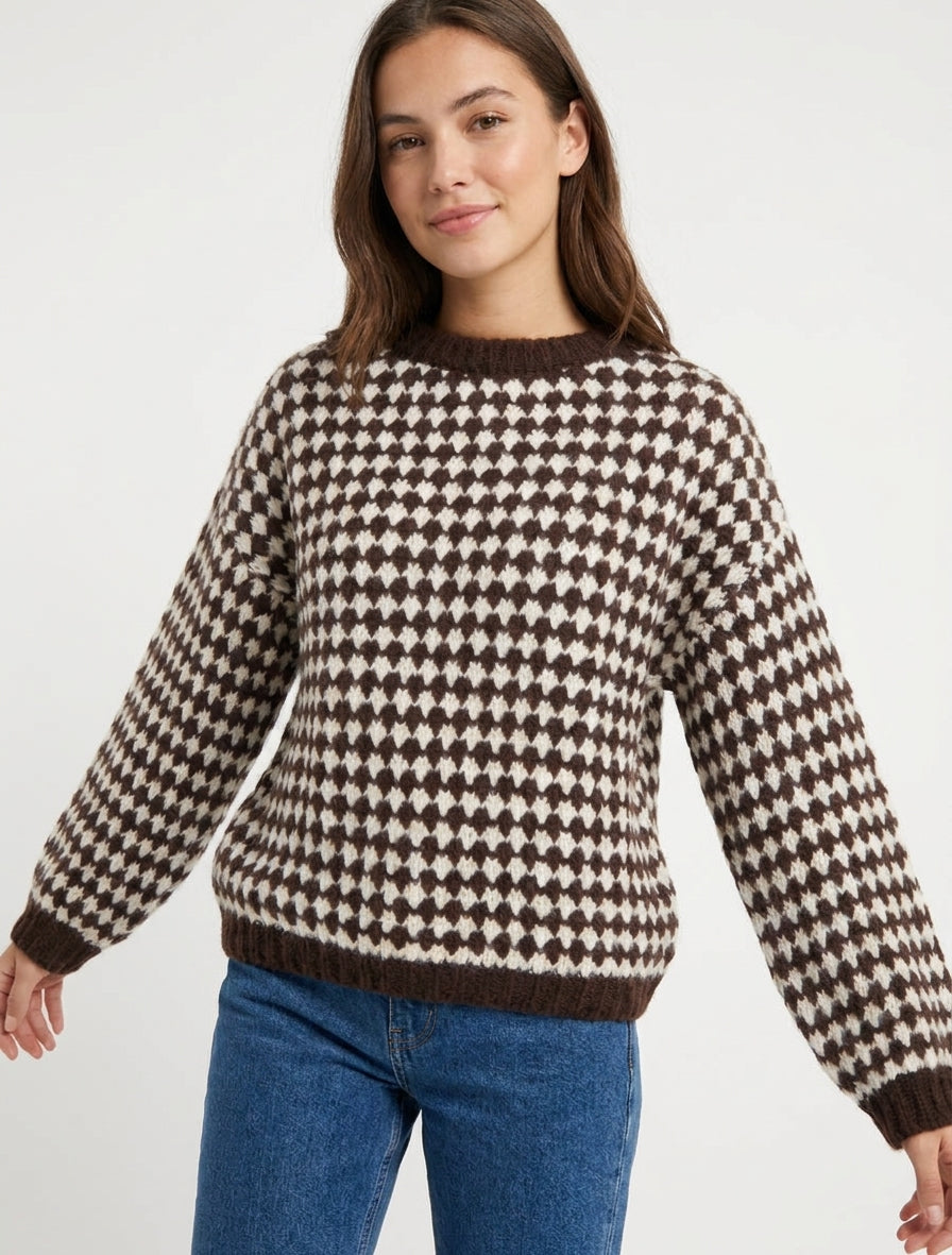 Weit geschnittener Pullover aus Mohair-Mischung mit Schuppenmuster - Braun