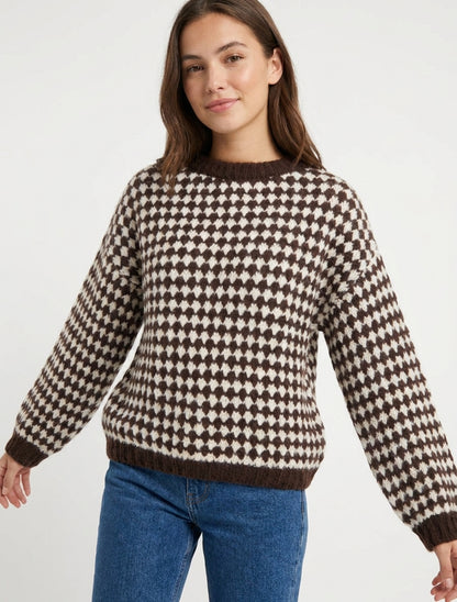 Weit geschnittener Pullover aus Mohair-Mischung mit Schuppenmuster - Braun