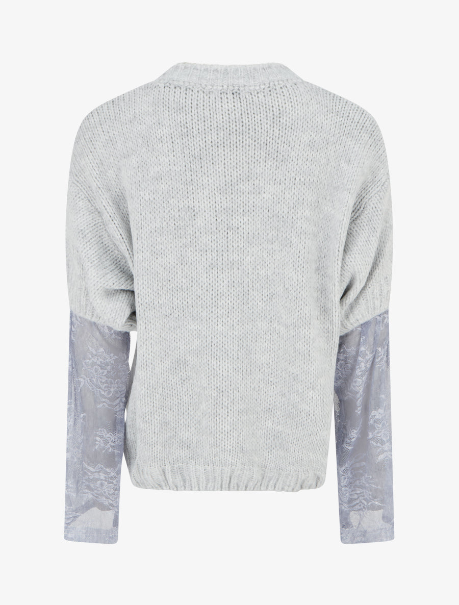 Pull uni à manches longues bimatière - Gris - 2