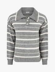 Pull en maille rayé - Gris - 1