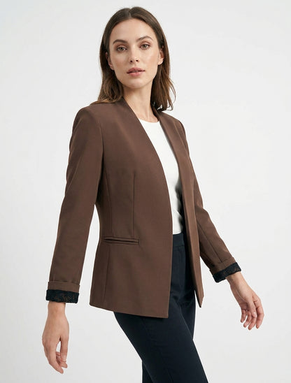 Gerade geschnittener Blazer mit Schulterpolstern - Braun
