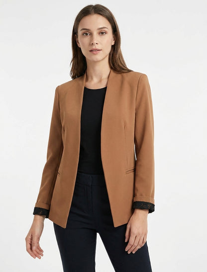 Gerade geschnittener Blazer mit Schulterpolstern - Kamel