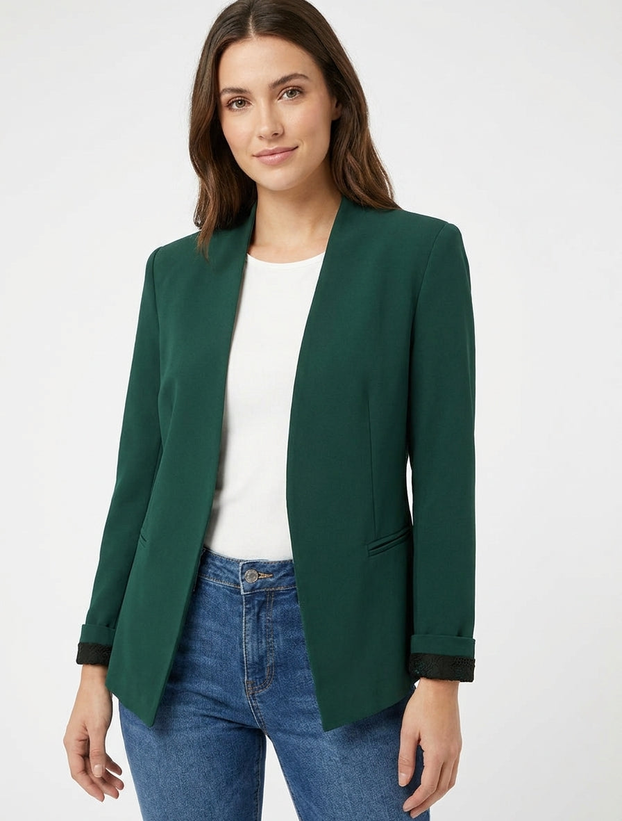Gerade geschnittener Blazer mit Schulterpolstern - Dunkelgrün