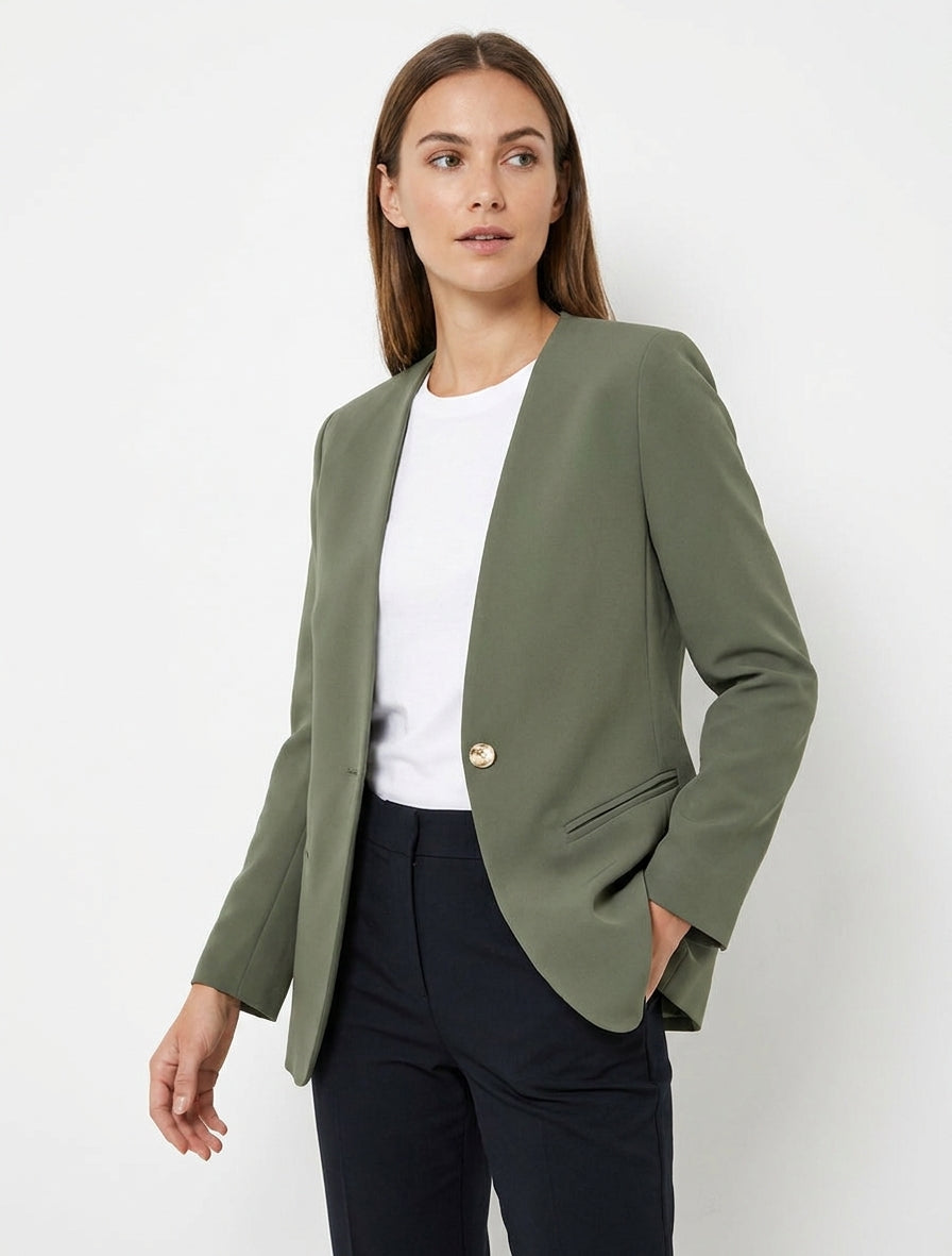 Einfarbiger Blazer mit Knöpfen - Kaki