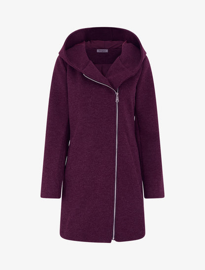 Manteau feutré à capuche et zip asymétrique - Lie de vin - 1