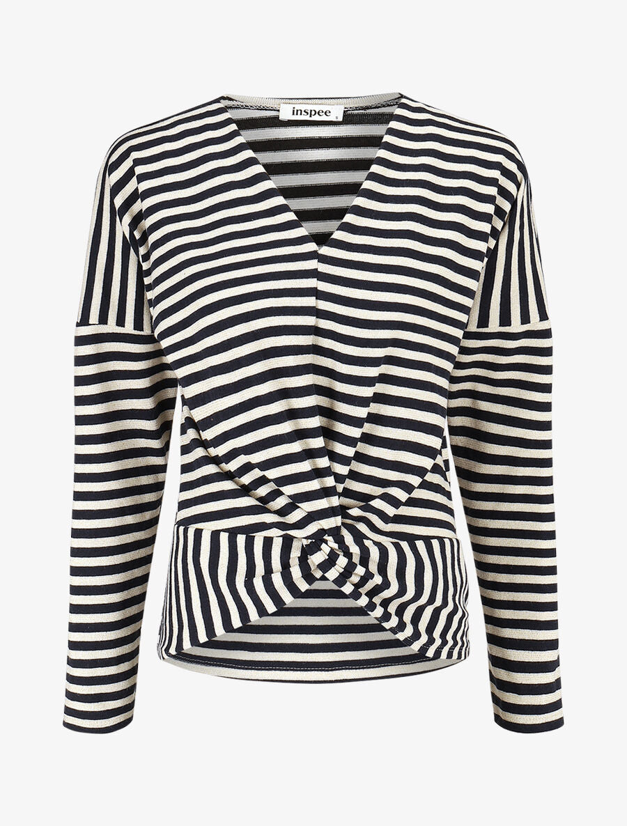 Pull dolman rayé et torsadé - Marine - 1