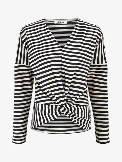 Pull dolman rayé et torsadé - Marine - 1