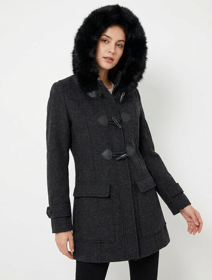 Einfarbiger Dufflecoat mit Kapuze - Anthrazitgrau