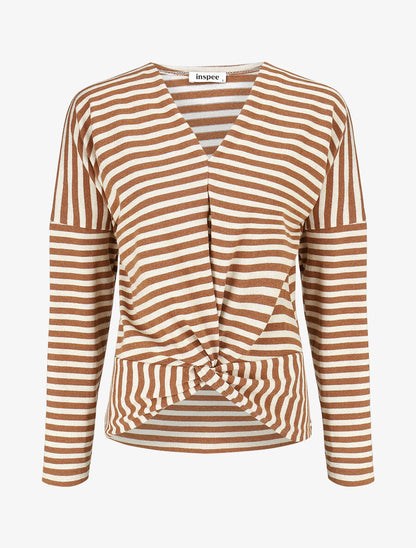 Pull dolman rayé et torsadé - Camel - 4