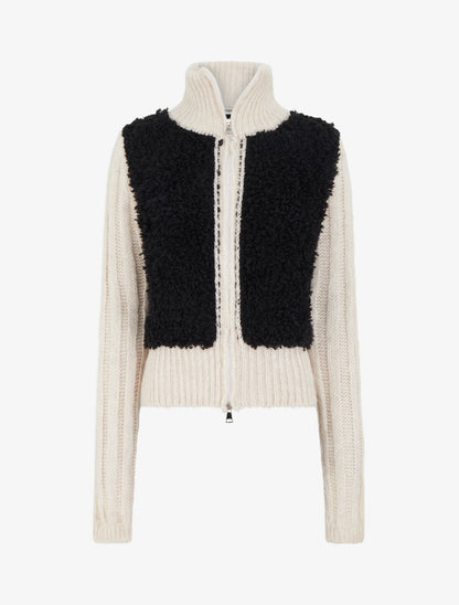 Gilet bicolore zippé à manches longues et col montant - Noir/blanc - 1