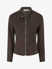 Jacke aus Wildlederimitat mit Stehkragen und Reißverschluss - Braun