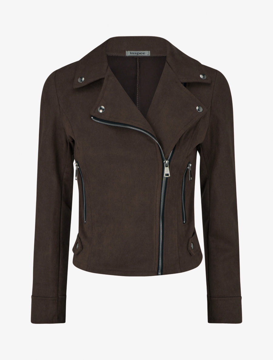 Jacke aus Wildlederimitat mit Reißverschluss - Braun