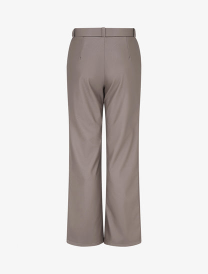 Pantalon droit uni en simili - Taupe foncé - 2
