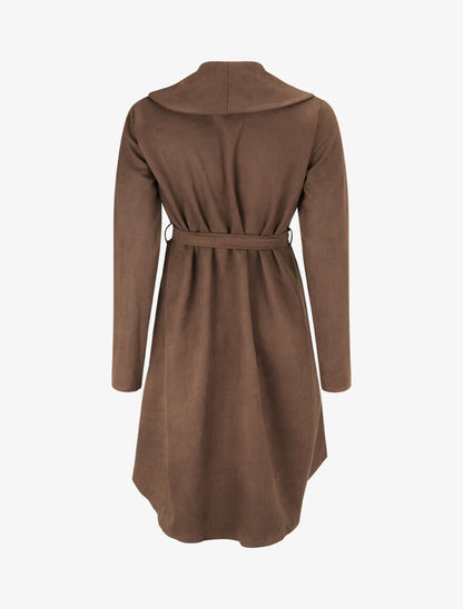 Trench long uni en suédine - Marron - 2
