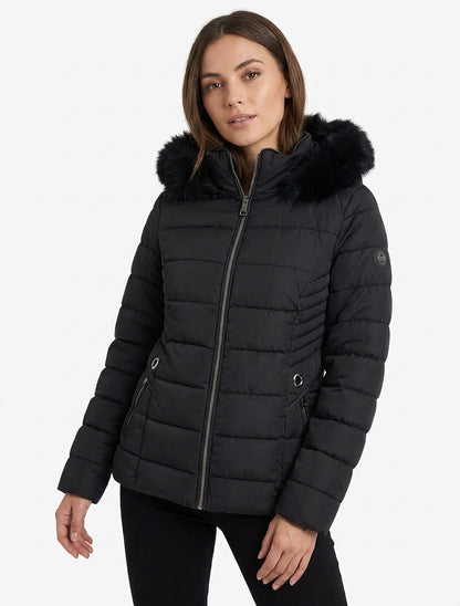 Daunenjacke mit Fellkapuze - Schwarz