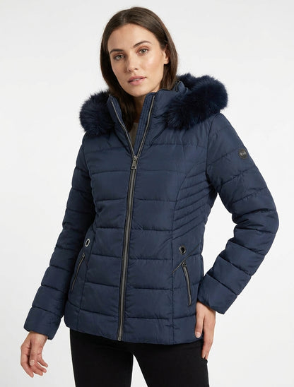 Daunenjacke mit Fellkapuze - Marine