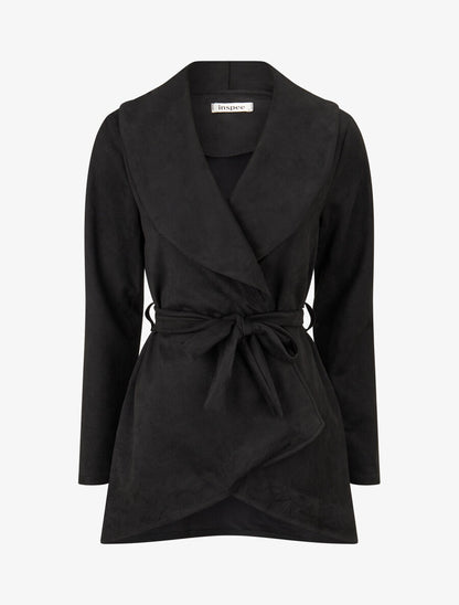 Veste longue unie en suédine - Noir - 4