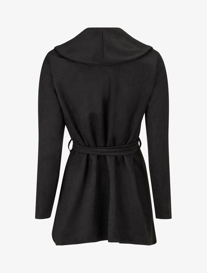 Veste longue unie en suédine - Noir - 2