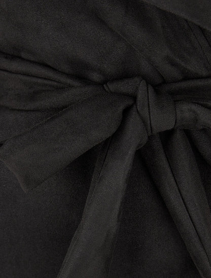 Veste longue unie en suédine - Noir - 3