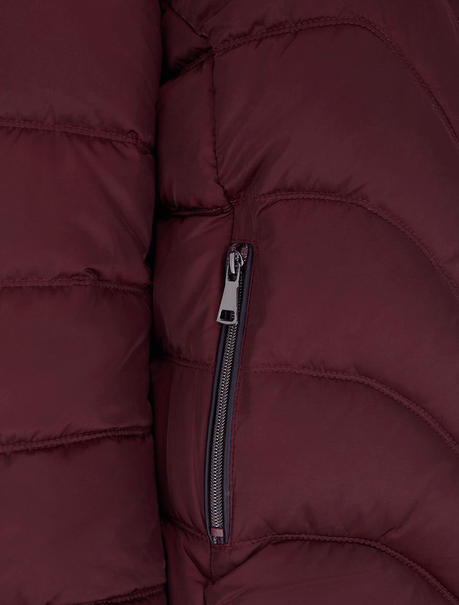 Doudoune à capuche amovible ornée de fourrure avec patch strassé - Bordeaux - 3