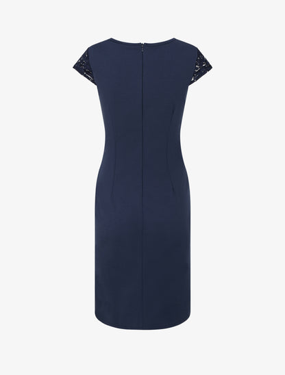 Robe portefeuille à buste dentelle - Marine - 2