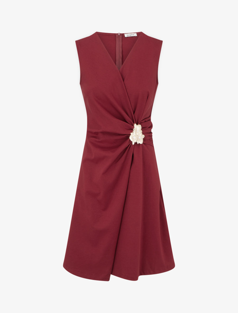 Robe sans manches à bijou floral - Bordeaux - 1
