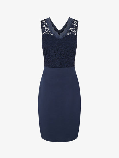Robe ajustée sans manches à buste dentelle - Marine - 1