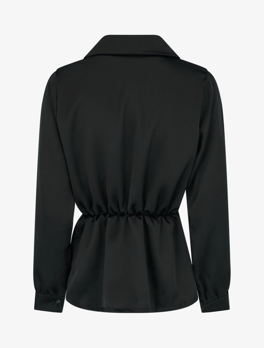 Blouse satinée à taille élastiquée - Noir - 2