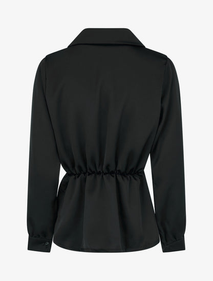 Blouse satinée à taille élastiquée - Noir - 2