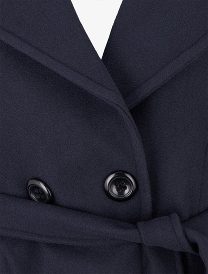 Manteau long croisé en laine mélangée - Marine - 3
