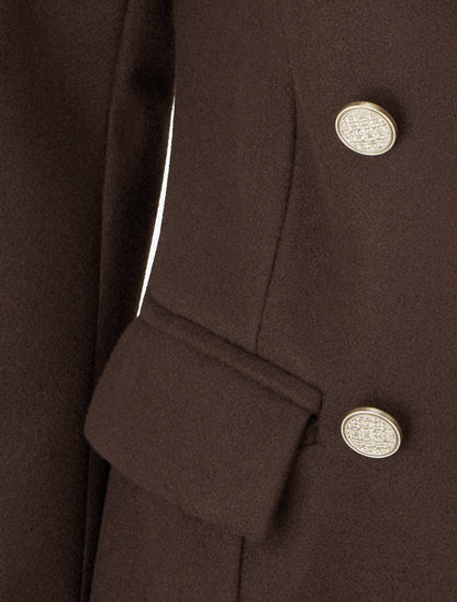 Manteau droit croisé en laine mélangé - Chocolat - 3