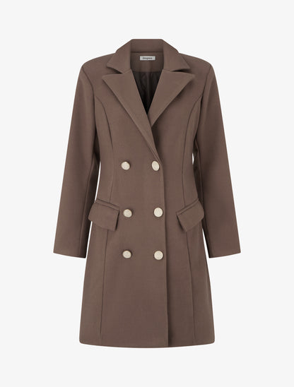 Manteau droit croisé en laine mélangé - Taupe foncé - 1