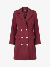 Manteau droit croisé en laine mélangé - Bordeaux - 1