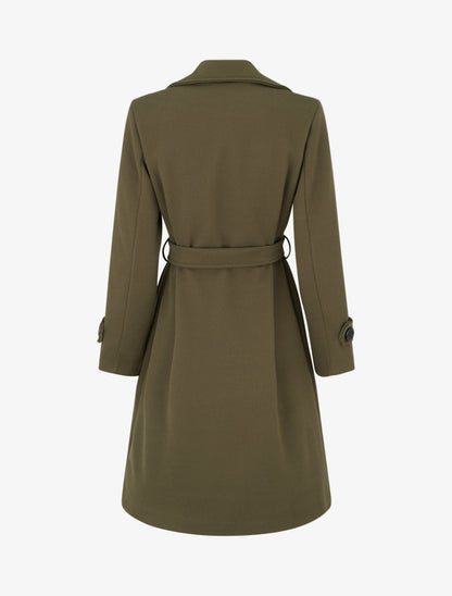Manteau droit uni ceinturé - Vert olive - 2