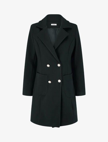 Manteau en laine mélangée à poches plaquées - Noir - 1