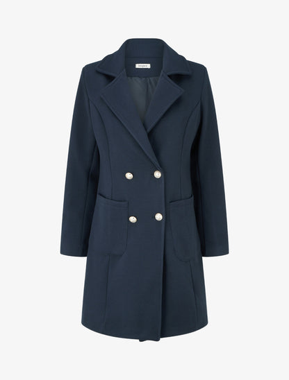Manteau en laine mélangée à poches plaquées - Marine - 1