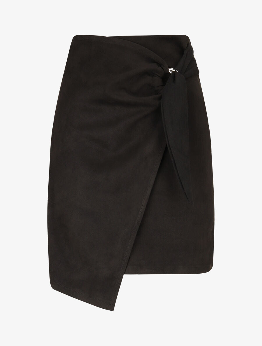 Jupe en suédine style portefeuille - Noir - 4
