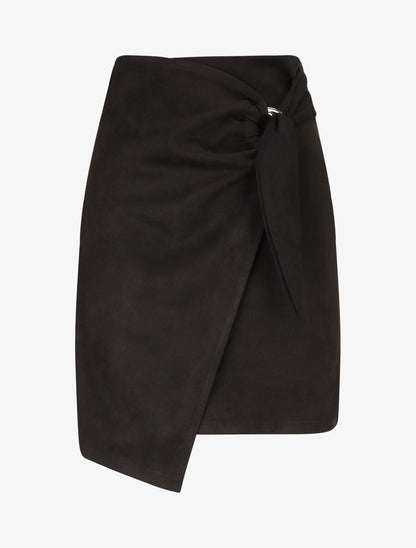 Jupe en suédine style portefeuille - Noir - 4