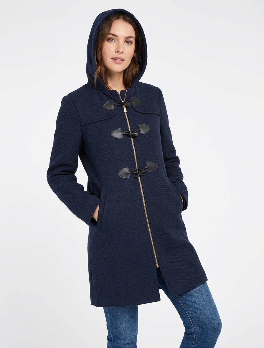 Einfarbiger Dufflecoat mit Kapuze - Marine
